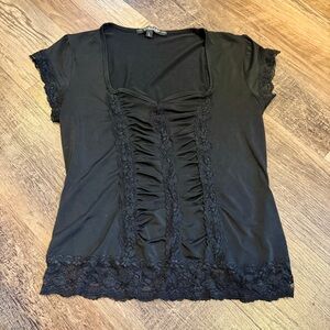 Rampage Y2K black goth punk lace ruched top Large